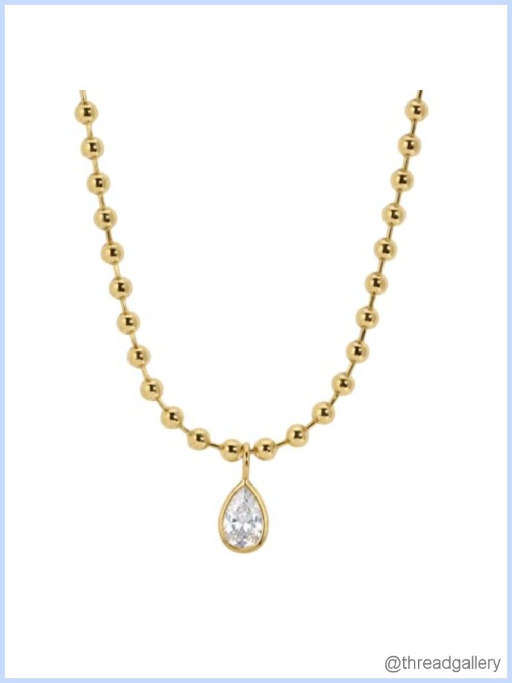 18K Gold Teardrop Necklace Pear CZ Pendant Dainty Layering 16+2in